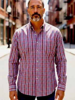 Alan Flusser Multicolor Plaid Long Sleeve Casual Button-Up Shirt Size L EUC